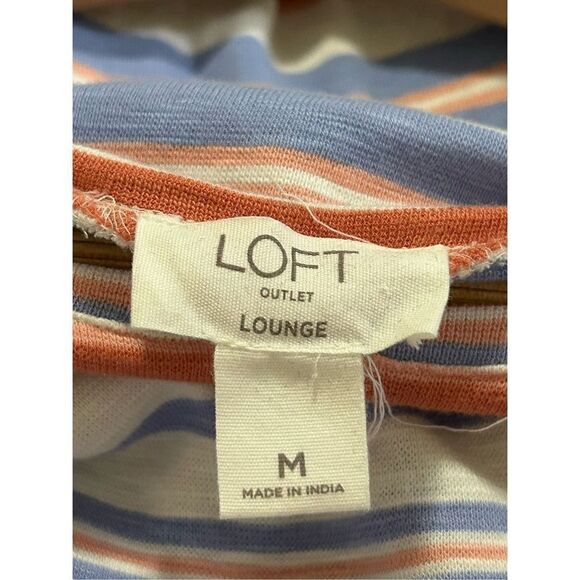 Loft Striped Lounge T-Shirt Dress Blue White Orange Short Sleeve Size M - Picture 3 of 4